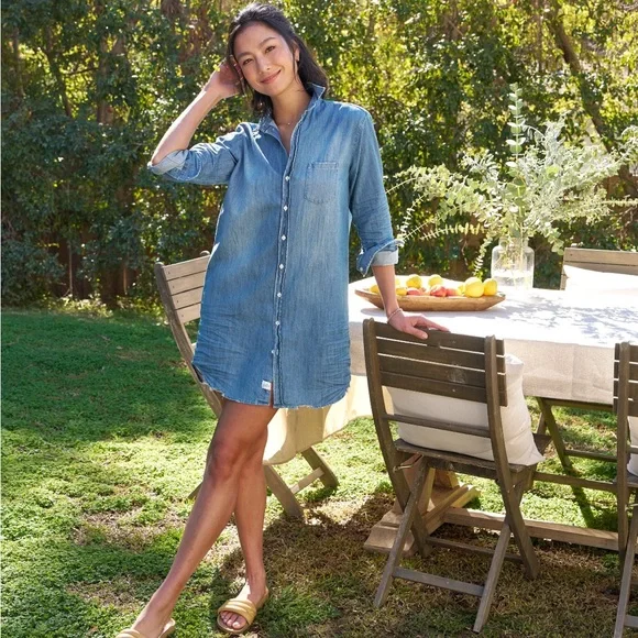 Frank & Eileen Mary Classic Long Sleeve Extra Distressed Denim Shirtdress, XL - Picture 2 of 2